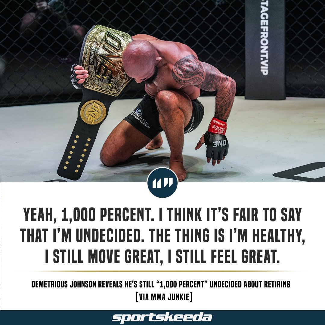 sportskeedaMMA's tweet photo. ONE flyweight world champion Demetrious Johnson said he’s still undecided on whether or not he’ll head into retirement. 👀
Just how much does ‘Mighty Mouse’ have left in the tank?
#ONEChampionship #ONEFightNight10 https://t.co/g7kdVEvYNU
