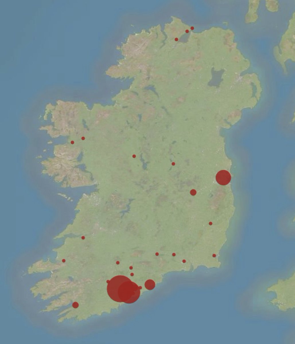 A map showing the home locations of 99 Irish women who married U.S. servicemen during #WW1 and who applied for American passports to relocate across the Atlantic. #IrishDiaspora