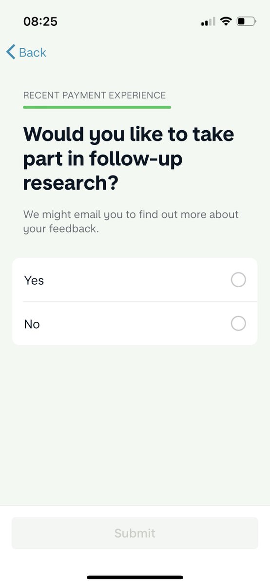 A few weeks back, @monzo bank in the UK showed one way they recruit participants for their #productdiscovery process.

They shipped a small feature to gather some customer feedback on 'paying someone' (notice they don't say something silly like 'our payment feature').