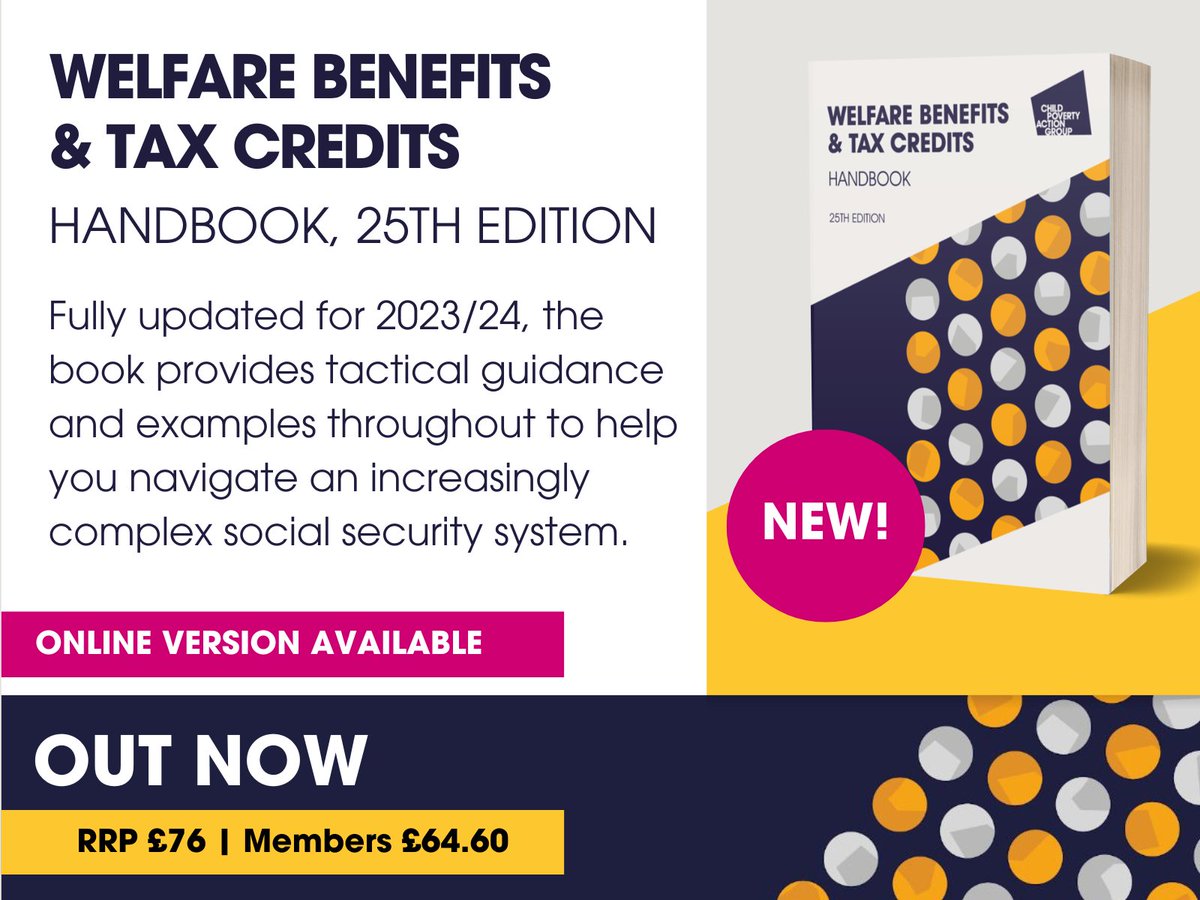 Have you updated your copy of the Welfare Benefits and Tax Credits Handbook? The new edition is fully updated for 2023/24 & provides tactical guidance and examples throughout to help you navigate an increasingly complex social security system Order now: bit.ly/3LiU3wi