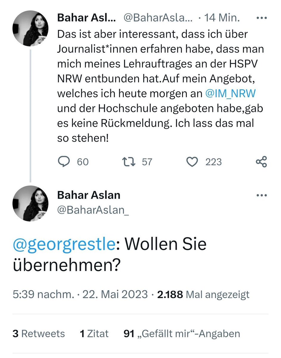 ainyrockstar's tweet photo. Zusammenfassung: Bahar Aslan bezeichnet Polizisten generell als „braunen Dreck“. Sie verliert daraufhin ihren Posten als Dozentin bei der Polizei. Berechtigt wie ich finde, da du wohl in keinem Job deinen Arbeitgeber ohne Konsequenzen so durch den Dreck ziehen kannst. Es folgt eine uneinsichtige, vor Selbstmitleid triefende Selbstbejammerung auf Twitter. Linke Journalisten springen ihr zur Seite. Bahar selbst klammert sich an Onkel Restle. Was für eine Posse.