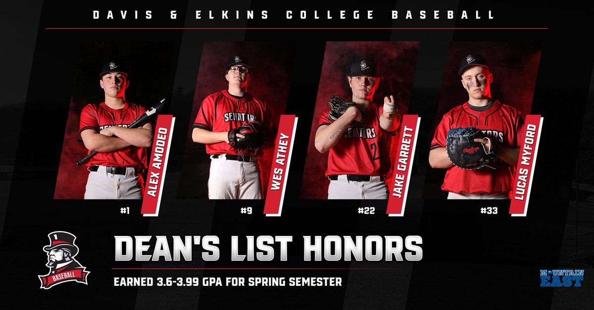 Congratulations to our players that were named to the <a href="/davisandelkins/">Davis & Elkins College</a> Dean's List for the spring semester by earning a GPA between a 3.6-3.99. #DEfendtheHills #SenatorNation #RollSens