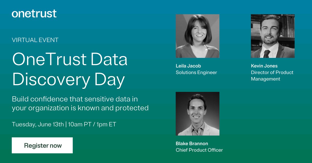 OneTrust's tweet photo. Do you want to feel confident that sensitive data in your organization is known and protected? Join us on June 13 to learn about the importance of data visibility in any trust, privacy, or security program & how you can achieve it. https://t.co/WTEibYYiHG
#OneTrustDataDiscovery https://t.co/G11uyzb1fN