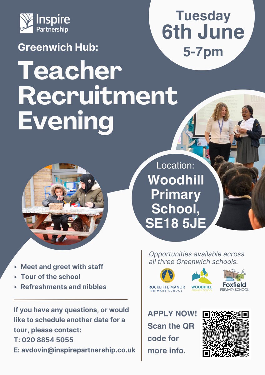 We would love any interested teachers or applicants to come to our open evening on Tuesday 6th June at <a href="/WoodhillSch/">Woodhill Primary School</a> It will be chance to meet and chat to the team before interview.