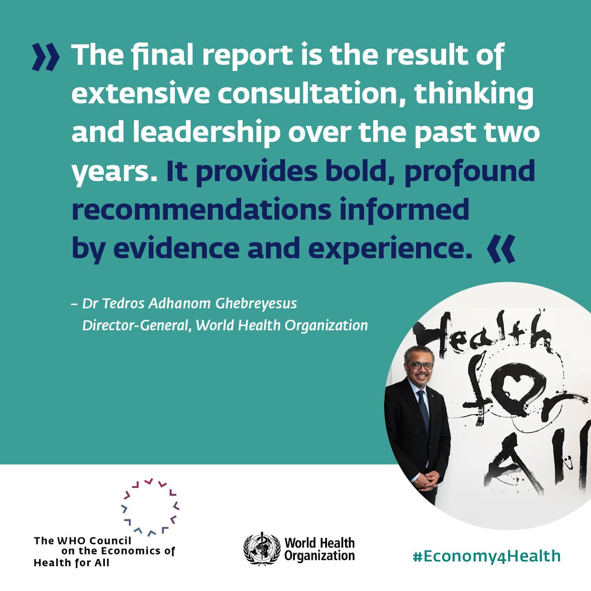 💪Thank you for your leadership <a href="/DrTedros/">Tedros Adhanom Ghebreyesus</a>. Tomorrow we are launching the final report of the <a href="/WHO/">World Health Organization (WHO)</a> <a href="/Economy4Health/">WHO Council on the Economics of Health For All</a> Council.

✍️ Sign up now: bit.ly/3MclLKd

#WHA76 #Economy4Health