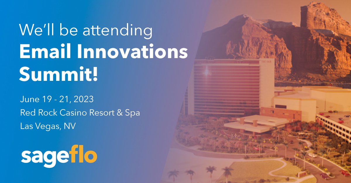sageflo's tweet photo. We'll be attending Email Innovations Summit 2023!
Schedule some time to chat with us about empowering your franchisees, branches, and brands to easily send emails and SMS through your existing customer engagement platform.
https://t.co/nev43NeqK6
#EISConf #email #marketing https://t.co/kt0hdLdI2C