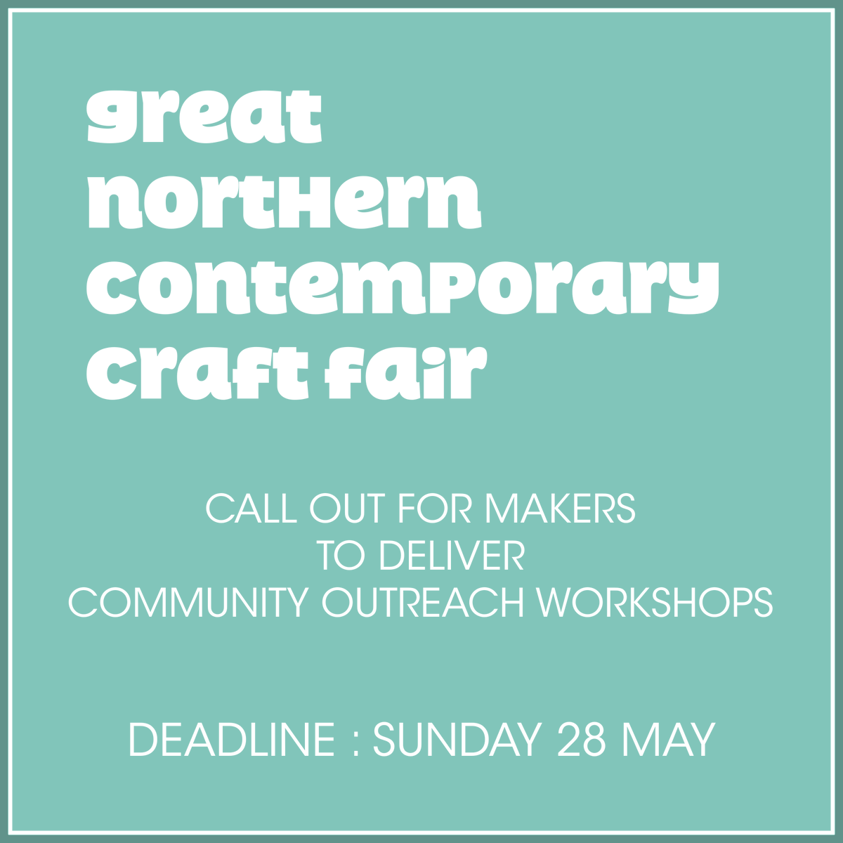 📣 CALL OUT FOR MAKERS TO DELIVER COMMUNITY OUTREACH WORKSHOPS.
-
➡️ If you are a confident maker with experience in running community craft projects, we would love to hear from you.
-
➡️ ALL INFO + APPLICATION HERE:-
tinyurl.com/GNCCFOutreach
‼️ DEADLINE : Midnight Sunday 28 May