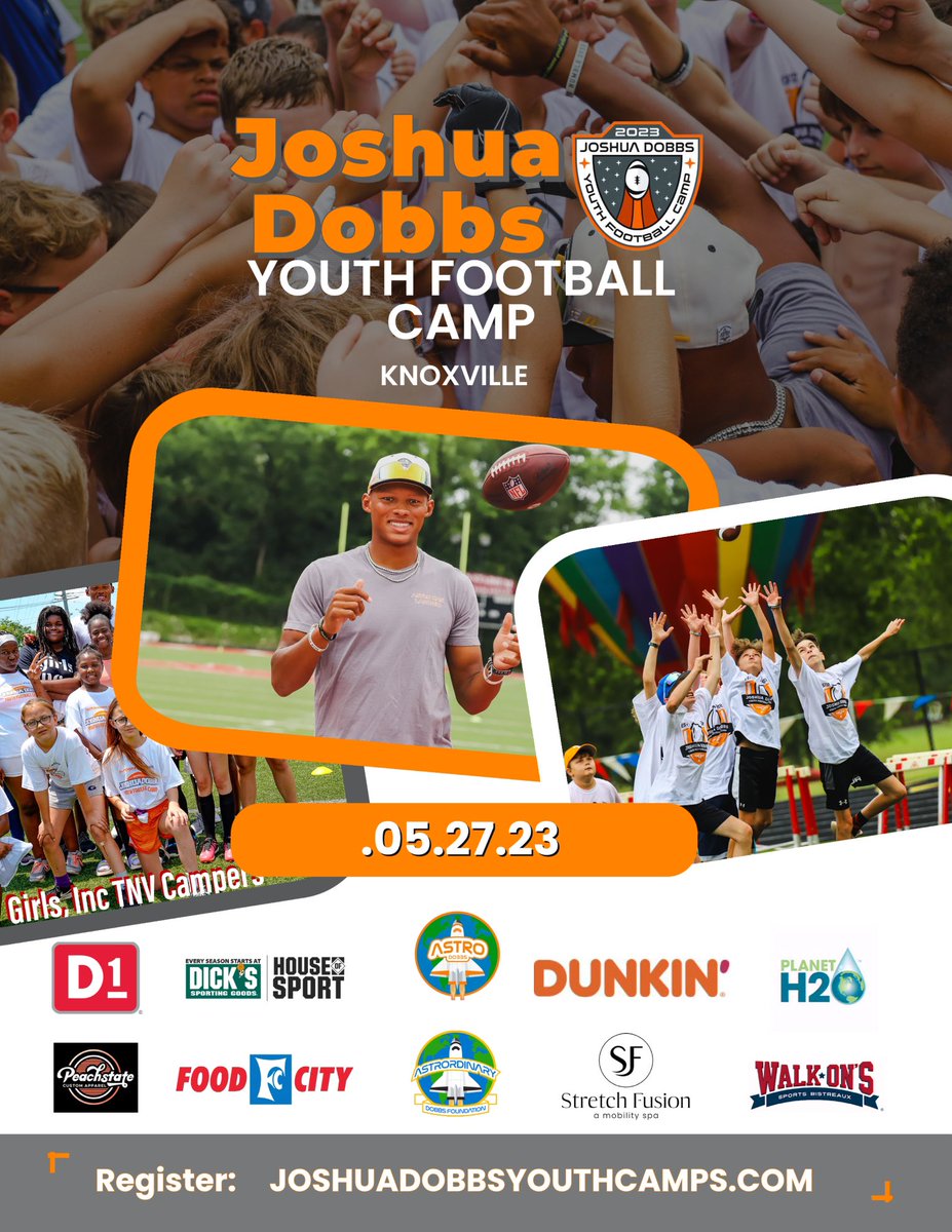 Camp Week is FINALLY here! Lace up the cleats and let’s get to work. There are a few slots available, so don’t miss your opportunity to join us. Register at link below or in Bio. 🏈🚀 ▶️: joshuadobbsyouthcamps.com