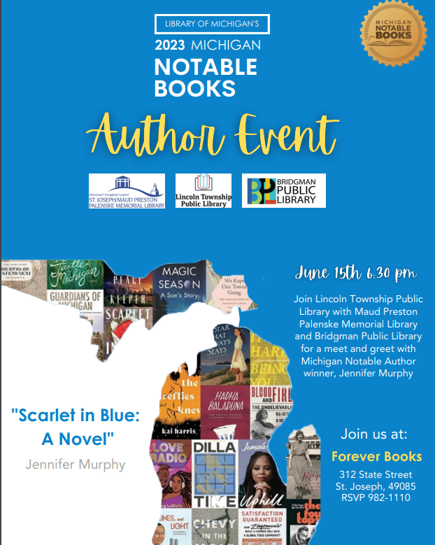 LincolnLTPL's tweet photo. Stop by Forever Books in St.
Joseph to meet the author of "Scarlet in Blue" Jennifer
Murphy on June 15th from 6:30- 8pm. https://t.co/lxfWpUMeOv