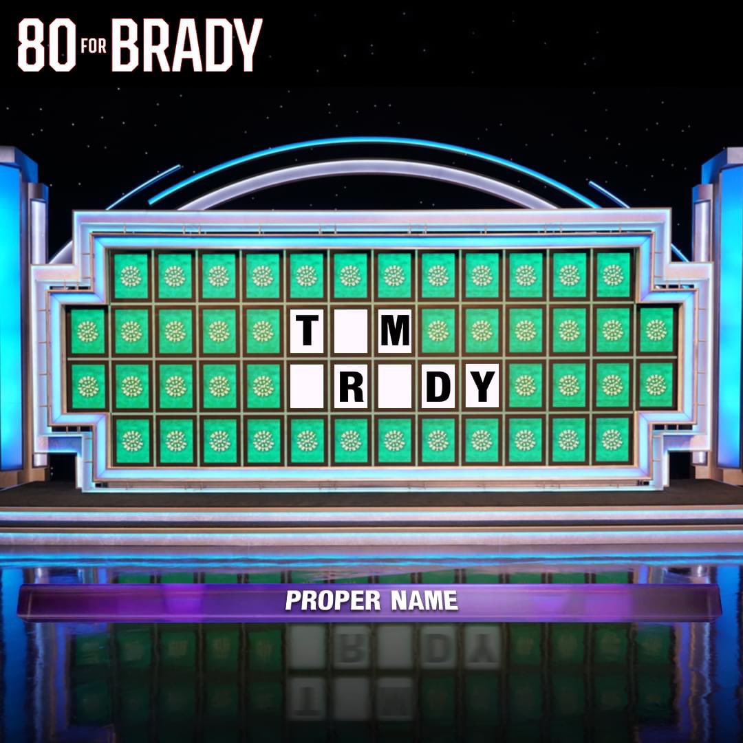 80forBrady's tweet photo. Can you solve this puzzle? 🐐 #80forBrady is featured this week on @WheelofFortune! Tune in Friday, May 26. https://t.co/6Bp8KkgeSt