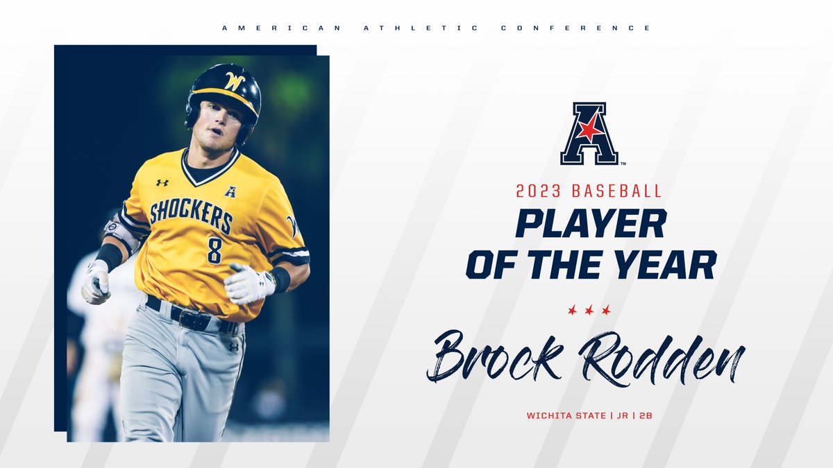 American_Conf's tweet photo. ⚾️Baseball Player of the Year⚾️

Brock Rodden x @GoShockersBSB https://t.co/woYlSPSWSv