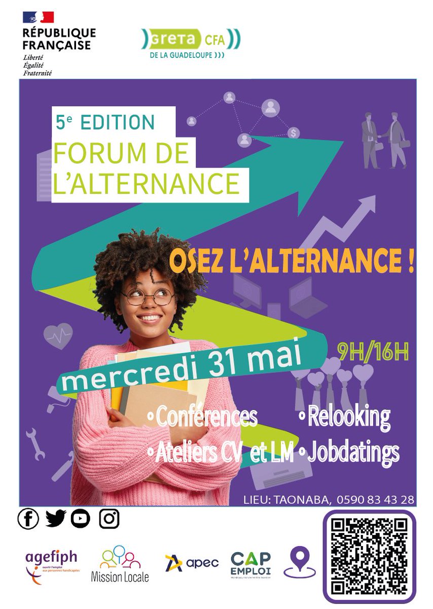 GretaGuad's tweet photo. N'hésitez pas à partager ces invitations avec vos amis, vos collègues et tous ceux qui pourraient être intéressés par  l'#alternance ! 🙌
📌Et surtout, rejoignez-nous mercredi 31 mai à partir de 9h au pôle d'accueil TAONABA aux Abymes.Osez l'alternance ! https://t.co/UpiTnosk0m