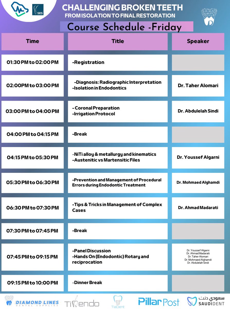 tiaendo_'s tweet photo. The course schedule is available.
@SaudiEndoS 

Link: https://t.co/nILYF5JaeR

#rotaryfiles #endo #endodontist 
#dental #dentist #dentistry #dentistas #SaudiArabia 
#prosthodontist #restorative https://t.co/P4w11rIFvj