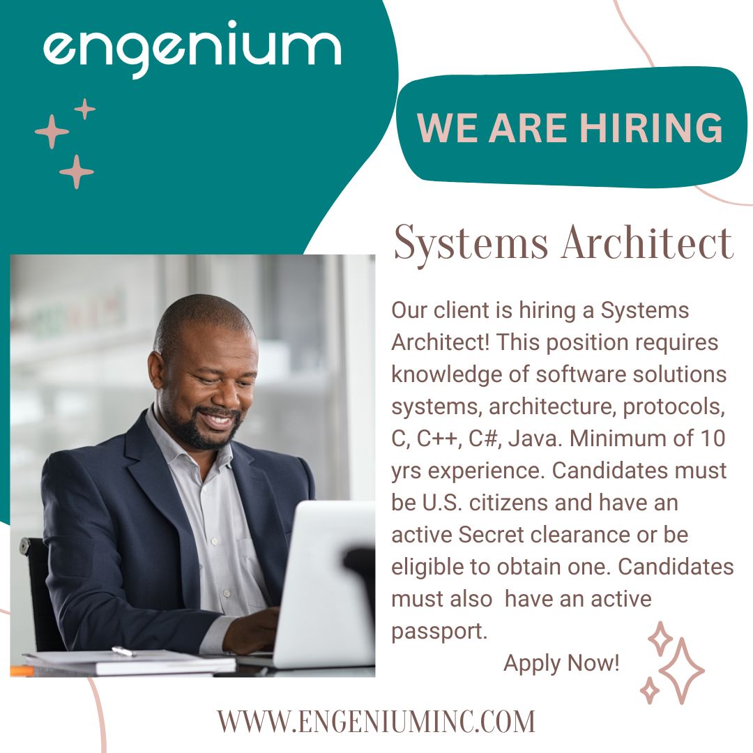 #hiring a Systems Architect! Are you looking for a great new opportunity? Apply now! loxo.co/job/NDU0MC1ycT…

#systemsarchitect #techhiring #hiringnow #recruiting #systemarchitect #systemarchitecture #hiringimmediately #job #jobalerts