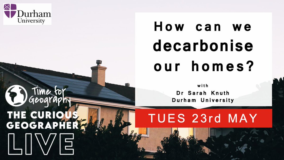 LIVE at 6pm tomorrow! Curious Geographer Live Interview video: How can we decarbonise our homes? | On @timeforgeog with Dr Sarah Knuth from @GeogDurham, @The_GA @ESTA_UK @thecuriousgeog @durham_uni @_IHRR timeforgeography.co.uk/videos-contain…