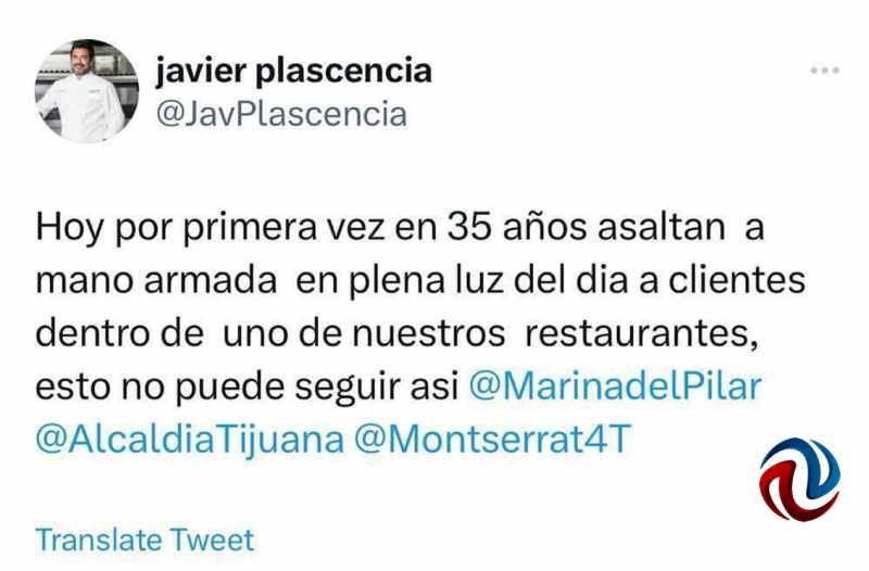 afntijuana's tweet photo. Reclama el Chef Plascencia la inseguridad

Ver nota en #AFNTijuana: https://t.co/3NQHQLV2Cr
#Noticias #news #AFN #Tijuana https://t.co/aRDmQ3Yjgm