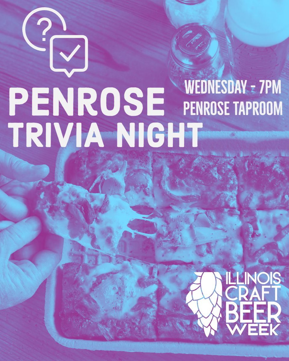 PenroseBrewing's tweet photo. Join us for Trivia tonight at 7 PM! Pizzas are always available during Trivia and whenever the Taproom is open. See you tonight!

#Penrose #ICBW #IllinoisCraftBeerWeek https://t.co/FltdNy9fNG