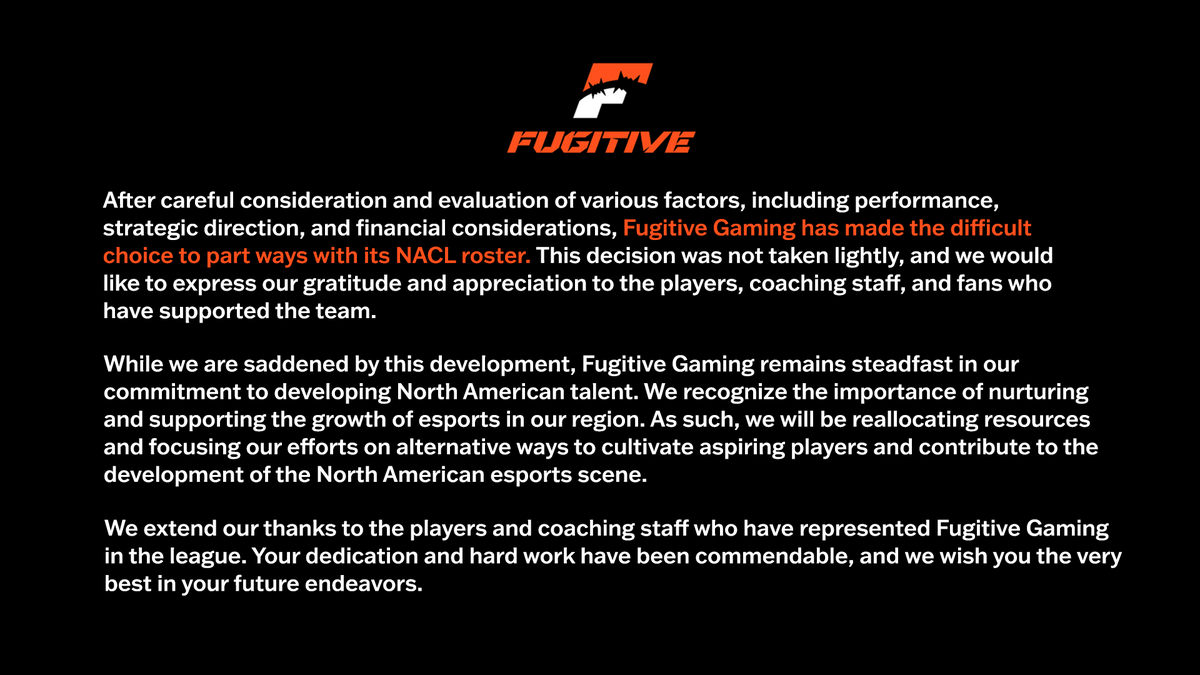 msanchez_tv's tweet image. [Sources] Fugitive Gaming is dropping their NACL Roster and spot
#LCS #PathtoLCS