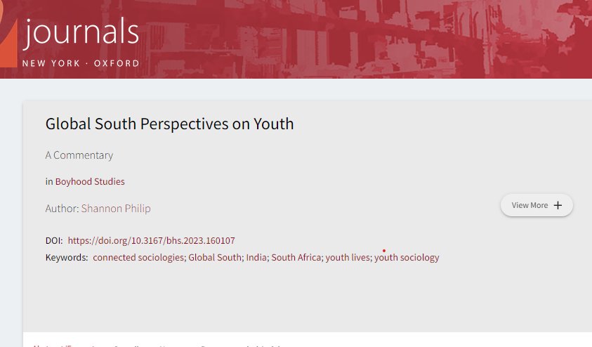 My latest piece bridging 'youth sociologies' and 'connected sociologies' from a Global South perspective. Abstract and more here: berghahnjournals.com/view/journals/… Do write to me if you can't access it.
