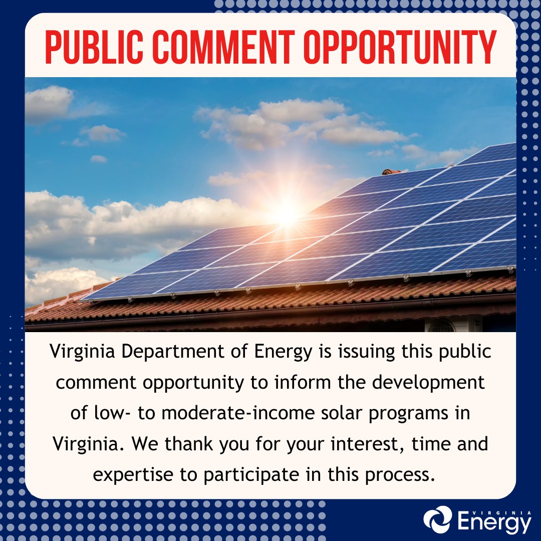 #VirginiaEnergy is seeking your input on a program that could finance solar installations. Be sure to share your thoughts with us by June 8th. Read more here: ow.ly/jz7r50OtEF8