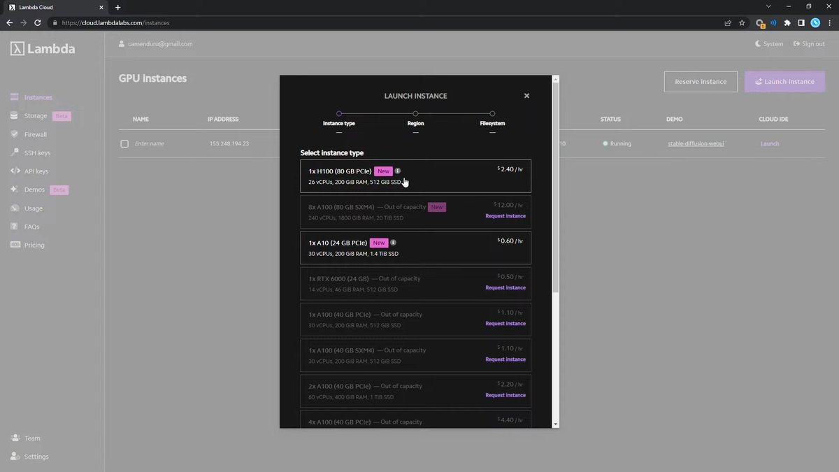 camenduru's tweet image. Good news 🥰 now we can use the #Nvidia H100 🥳
Thanks to @LambdaAPI ❤ 
Is this the first #StableDiffusion #WebUI test with the H100 ? 🤯 probably not 😋 hehe
Please watch it 🐣 Setup and test video: youtube.com/watch?v=izrg7D…