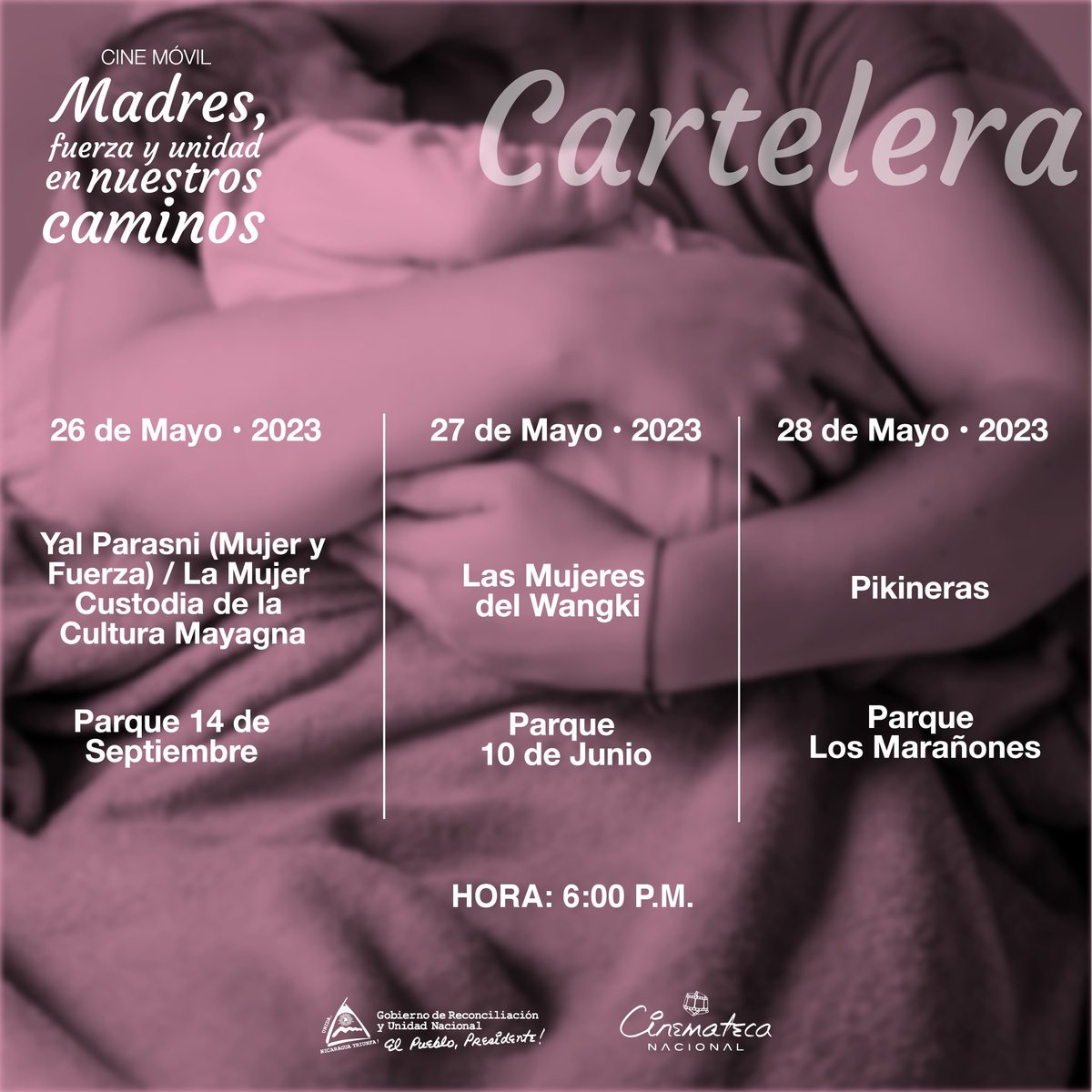 📣 ATENCIÓN CINÉFILOS 🍿📽️ La @CinematecaNic te invita al Cine Móvil 'Madres, fuerza y unidad en nuestros caminos'; en celebración del Dia de la Madre nicaragüense. 📍: Parques de Managua 📅: 26 al 28 de mayo 🕕: 18:00 hrs #Nicaragua INFO sobre locaciones en el arte 👇
