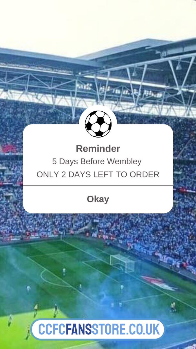 CcfcfansS's tweet image. Tick tock ⏰ any one else clock watching? Just a reminder that after WEDNESDAY 24th MAY we cannot guarantee delivery before Wembley so get your orders in now to avoid disappointment #PUSB