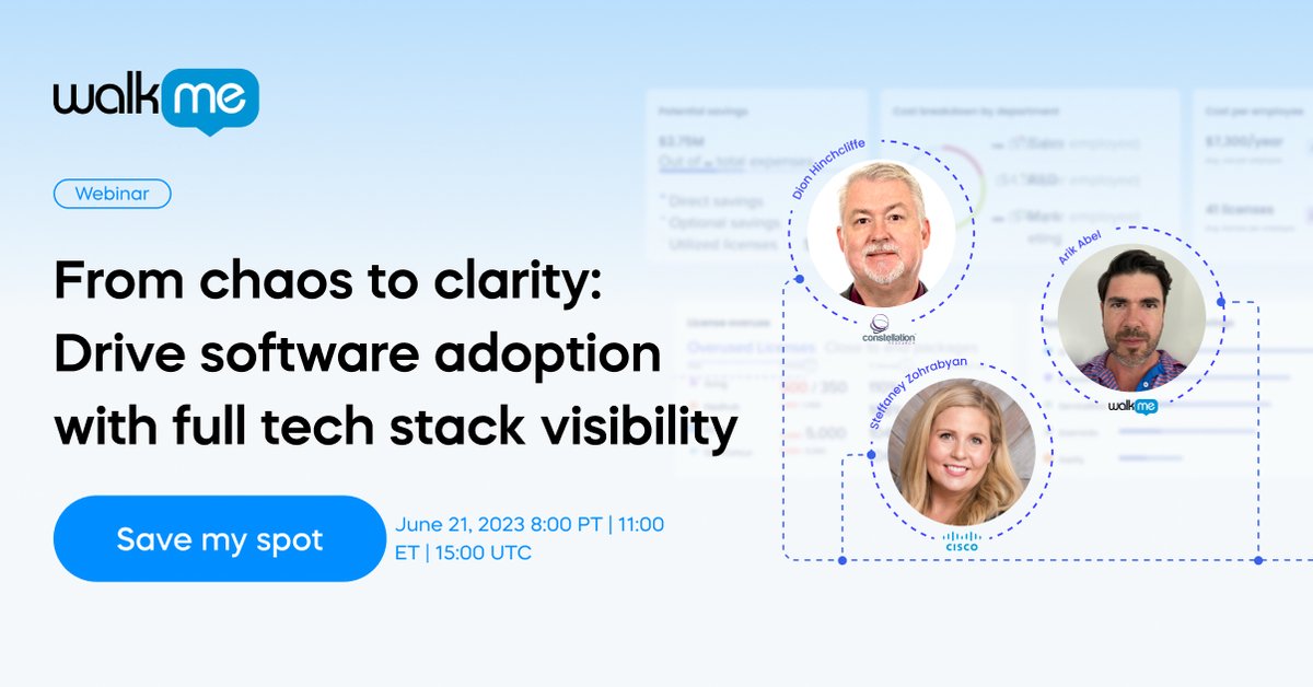 corybach's tweet photo. Want to give your tech stack a clarity boost and maximize your software ROI? Join us next month with @dhinchcliffe, @steffaneykay, and our very own @arikabel! 

Get invaluable insights and methodologies June 21 👉
https://t.co/dThNWQGXvJ 

#DAP #SoftwareROI https://t.co/zUMT0Zcme2