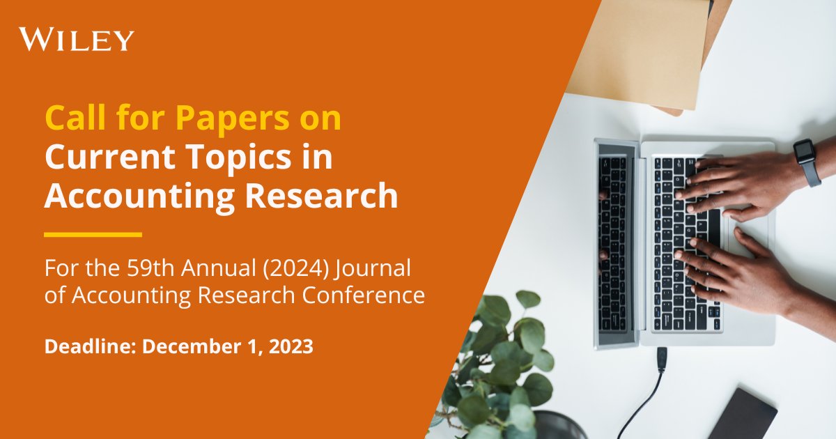 WileyEconBiz's tweet image. ✍️ #CallForPapers reminder! Submit your work for the 59th Annual (2024) Journal of #AccountingResearch Conference on “Current Topics in Accounting Research.” 

📅 Deadline: December 1, 2023

Learn more: ow.ly/R3KF50OpB8U

#CFP @ChicagoBooth