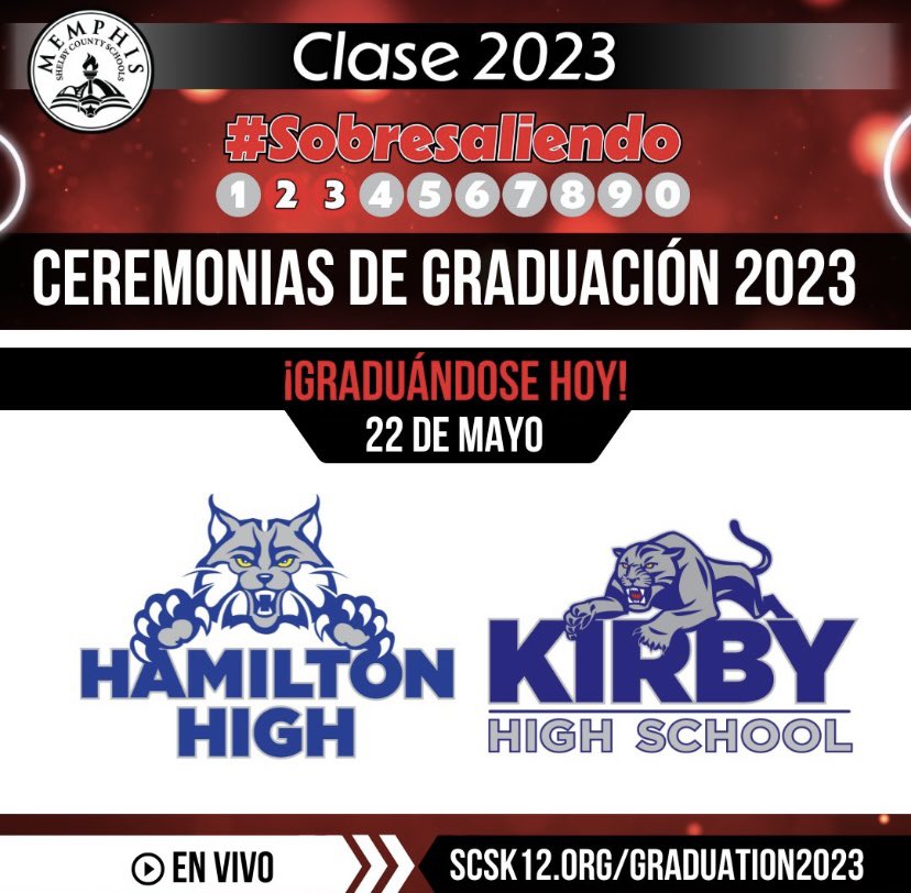 MSCSK12's tweet photo. The graduation celebrations continue! Congratulations to the Class of 2023! #WeStandOut
🔹Hamilton HS
🔹Kirby HS
Find the link to watch today’s live streams online at https://t.co/M8x5Ob2cxG https://t.co/qlzu51S1La