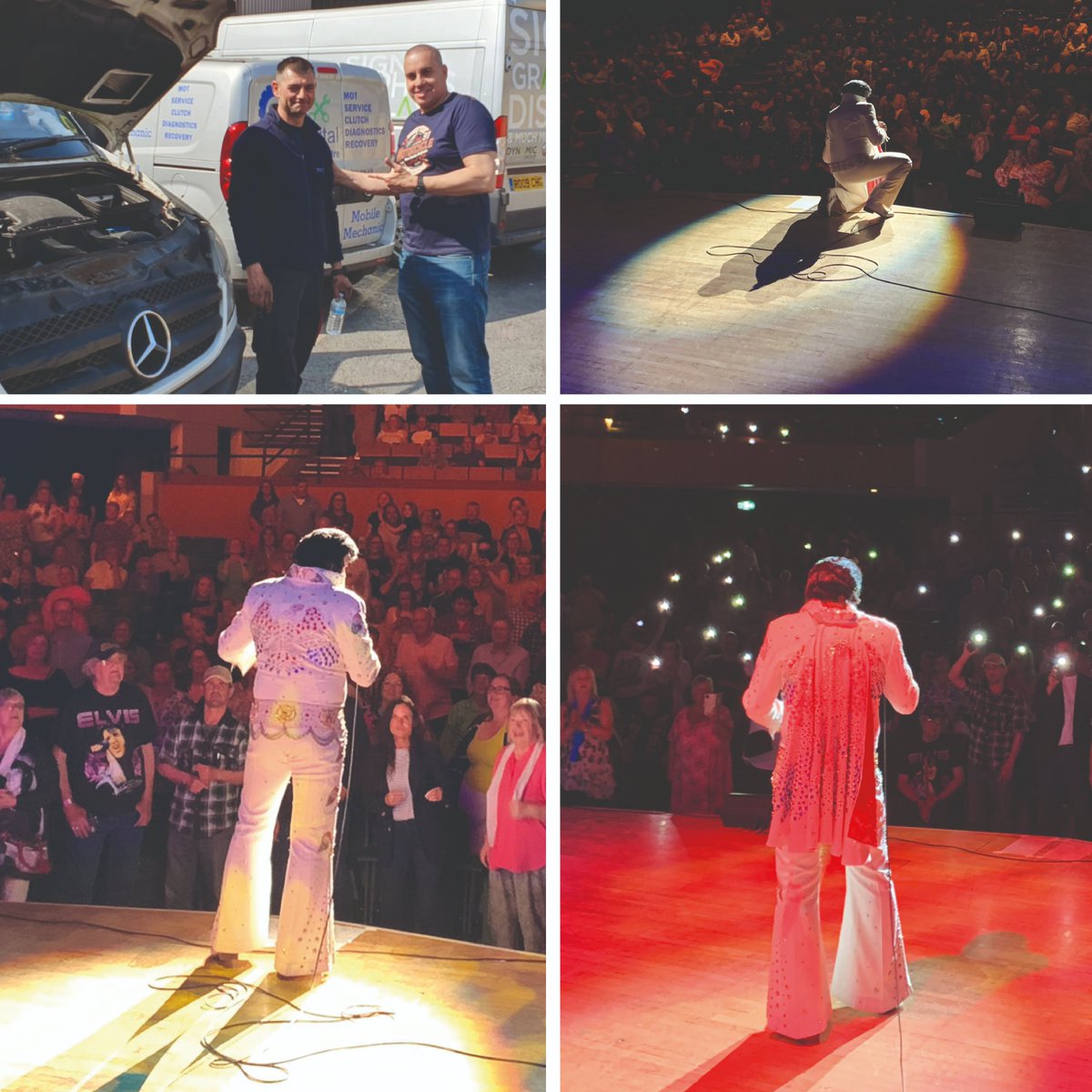 Happy Monday, folks!
We were stranded in Cardiff, but moving now. Thanks to the lovely staff at St David’s Hall, the fabulous audience and Capital MOT &amp; Service Centre for fixing the van!
theelvisyears.com Look at our new website for autumn and 2024 dates!
Mario &amp; The Band