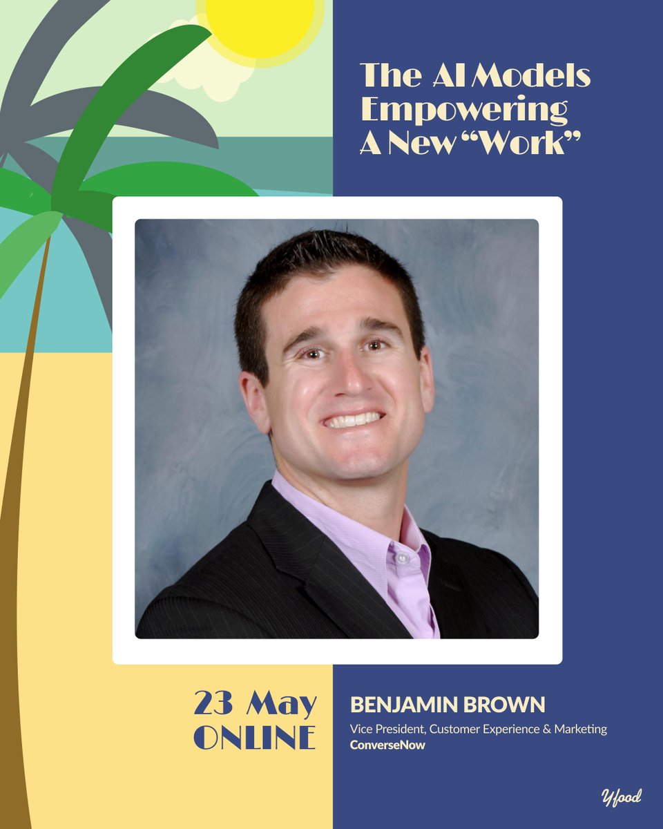 ConverseNowAI's tweet image. Our VP of Marketing and Customer Experience @Benjamin Brown will be presenting at tomorrow&apos;s YFood Sessions: The Models Empowering a New &quot;Work.&quot; Ben will be speaking about the impact of AI on the restaurant industry, and the shifts already underway in how restaurants operate.