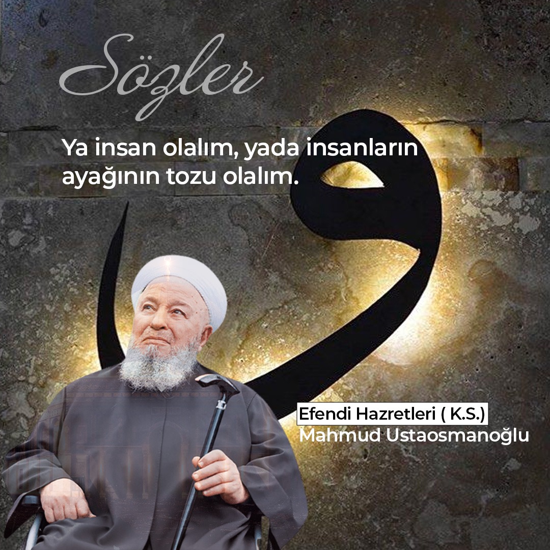 Ya insan olalım, yada insanların ayağının tozu olalım.

Efendi Hazretleri (K.S.) Mahmud Ustaosmanoğlu
--------------
İletişim için;
📞+90 850 888 2 571
🔗 cagrivakfi.org.tr
📍 Yeni Kent Mah Doğanaraslı Bulvarı No: 186/3 Esenyurt
--------------
#çağrıvakfı #çağrı #vakıf