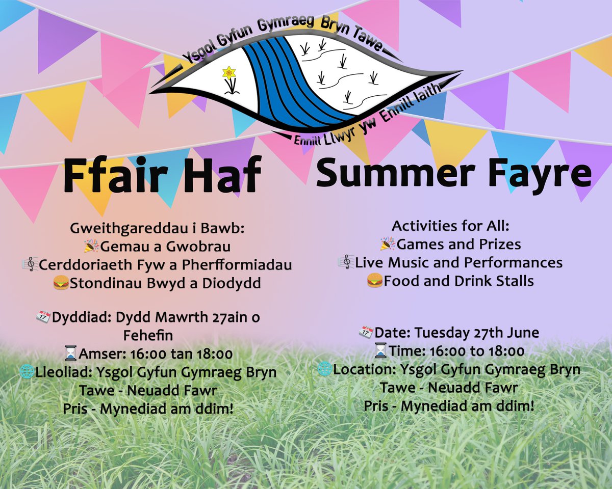 Mae’r Ffair Haf nôl 😄 Ymunwch â ni am brynhawn llawn mwynhad ar 27ain o Fehefin / Our Summer Fayre is back 😄 join us for an afternoon of enjoyment on the 27th of June. #teuluBT