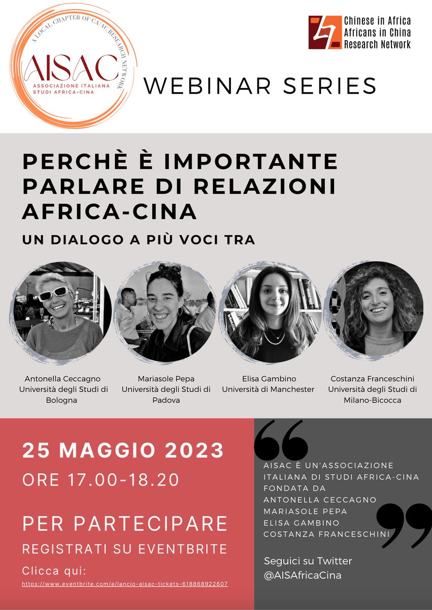 🚨Connettetevi questo giovedì per il lancio della Associazione Italiana di Studi Africa-Cina (AISAC)

🔗Link per la registrazione: eventbrite.com/e/biglietti-la…