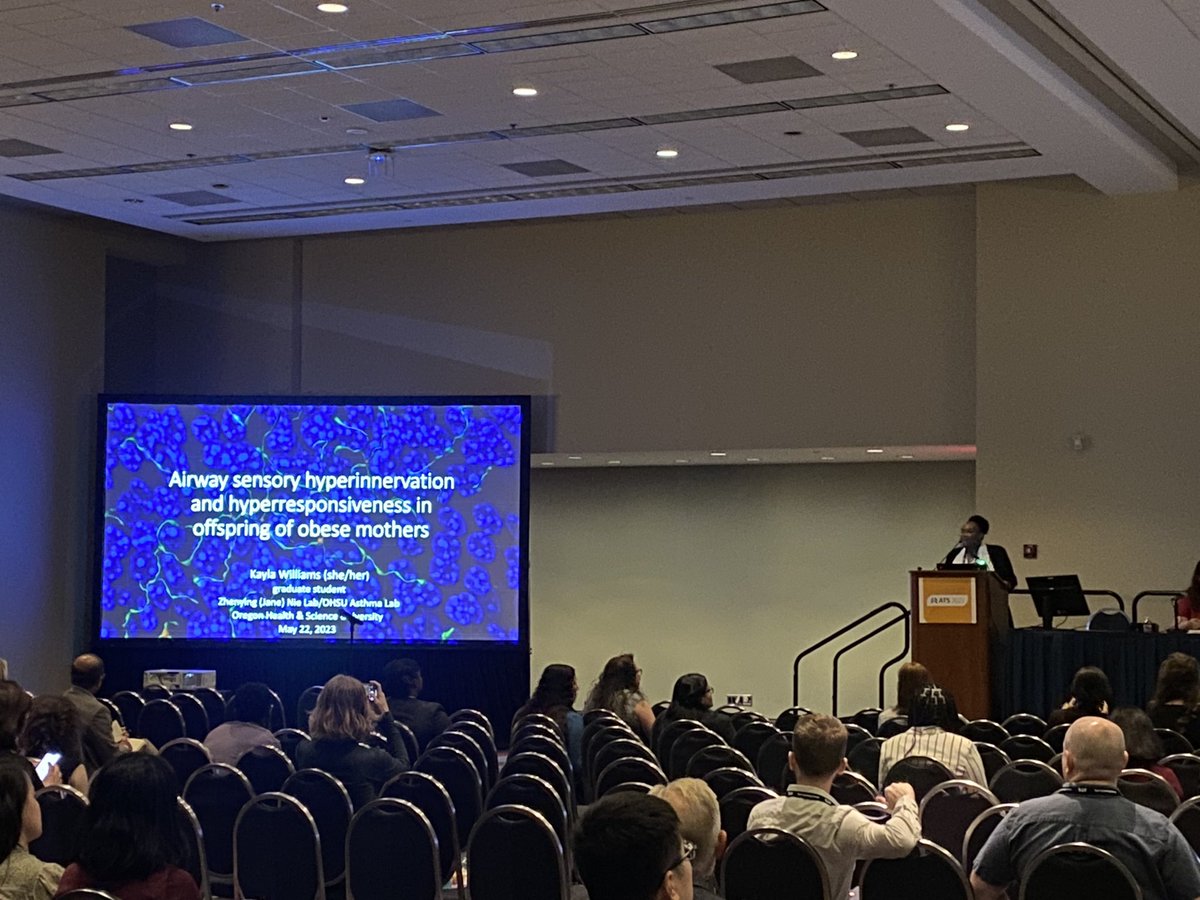 Grad student Kayla Williams presenting her research on effects of maternal obesity on offspring airway nerve structure and function. Mentored by Dr. Jane Nie with OHSU Asthma Lab OHSUAsthmaLab.org