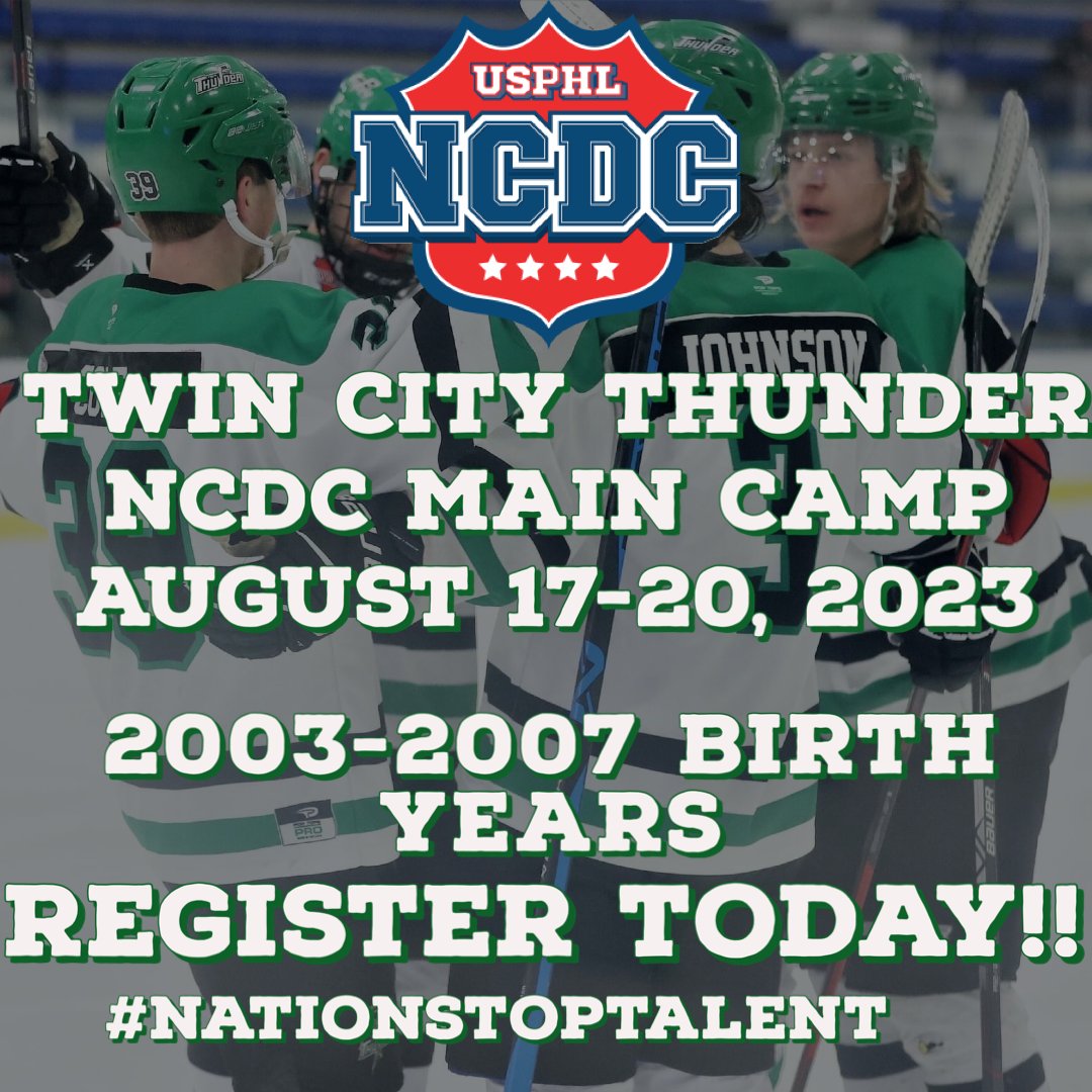USPHL's tweet photo. #NCDCTryouts: Here's your chance to play Tier II hockey with the @TCthunderUSPHL in 2023-24. They are accepting Main Camp registrations right now, for their camp that will run Aug. 17-20, at #CompeteCenter in Marietta, Ga.
Registration link:
https://t.co/QsE2h6SWjN https://t.co/FtkayFGP8x
