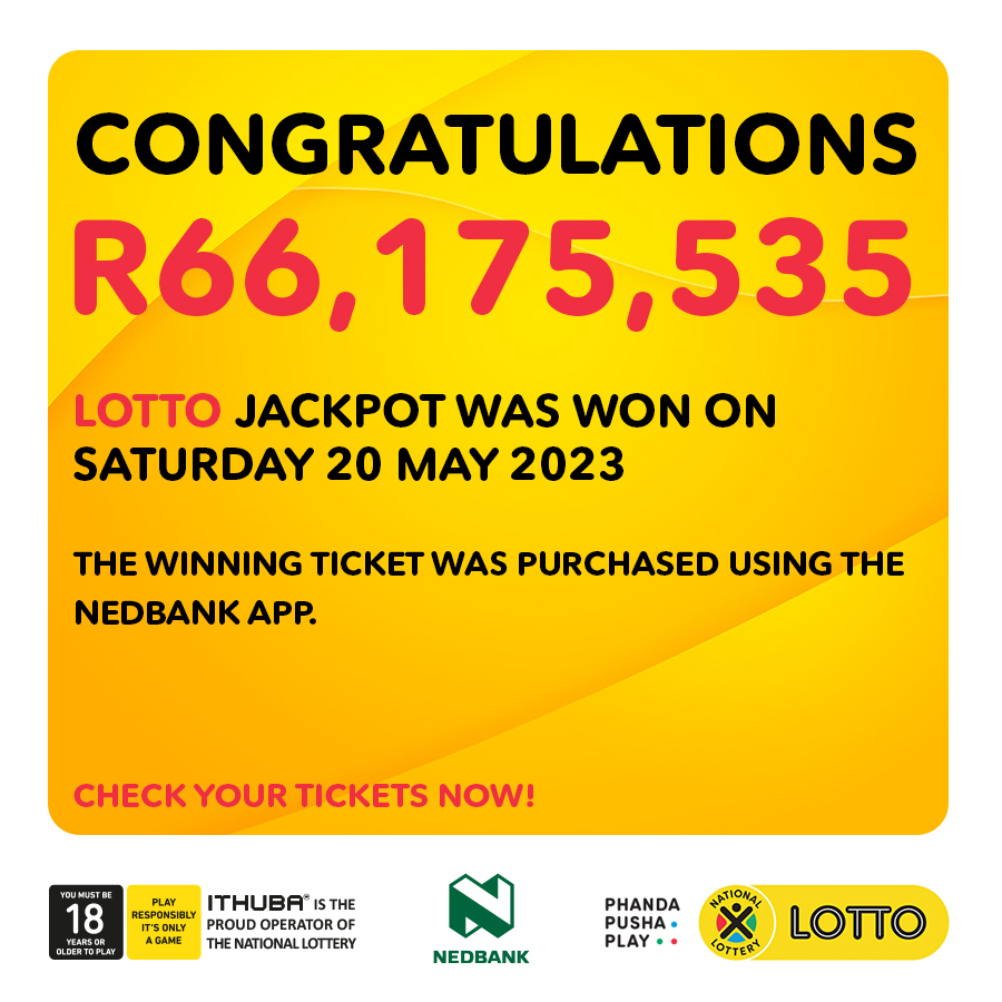 Congratulations to the lucky #LOTTO jackpot winner who WON over R66 MILLION from the 20/05/23 draw. Play #LOTTO, #LOTTOPLUS1 & #LOTTOPLUS2 for R31 MILLION in total estimated jackpots this Wednesday. #PhandaPushaPlay