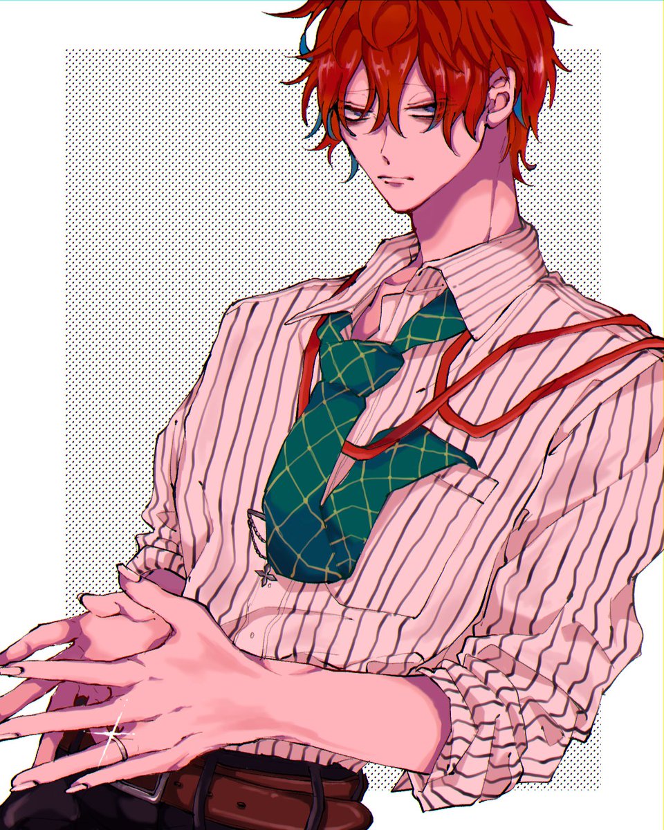 1boy male focus necktie solo shirt belt red hair  illustration images