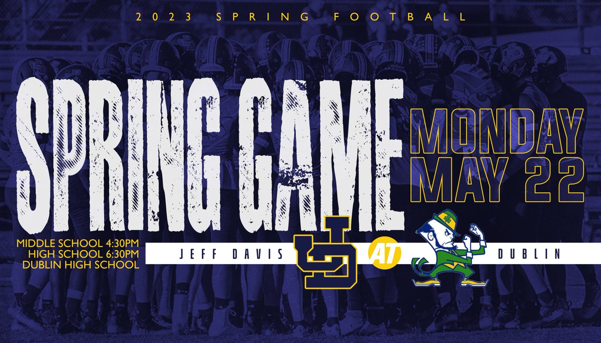 JDfbRecruits's tweet photo. Spring Game 🆚 @DublinIrishFB 
📍Dublin, Ga
🏟️The Shamrock Bowl
🐝MS Game Time 4:30
⏱️HS Game Time 6:30
Graphic by: @JLawsonGraphics https://t.co/KNY0pBuZWs