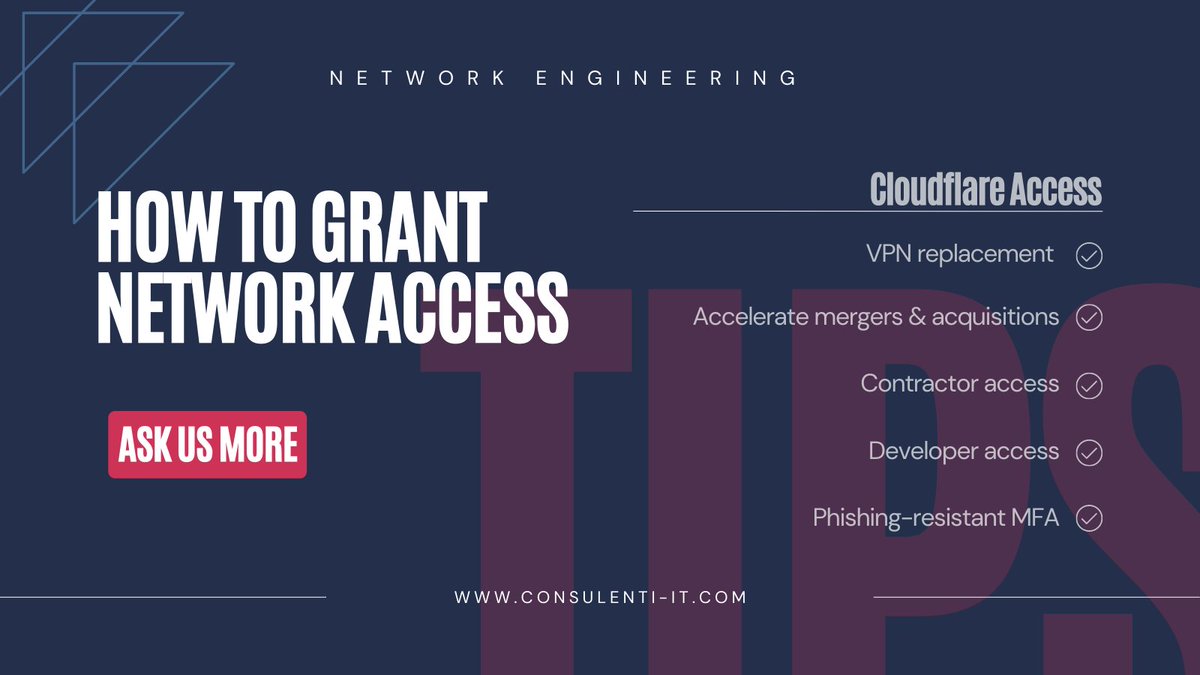 Consulenti_IT's tweet photo. Do you know that there are alternatives to IP Whitelisting to restrict network access?

We use @Cloudflare Access, a more functional solution:
https://t.co/jn2qeTKw11

#Tips #NetworkEngineer #NetworkSecurity https://t.co/72TKG1YgxE