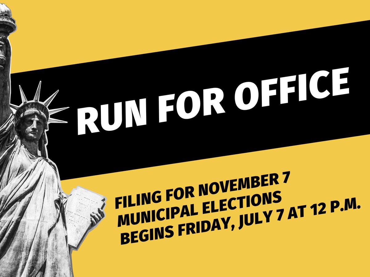 The candidate filing period for the November 7, 2023 Municipal Elections begins at noon on Friday, July 7, and ends at noon on Friday, July 21.  #RunForOffice #candidatefilingperiod #unioncountyncelections