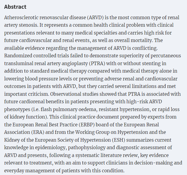 NDTsocial's tweet photo. 🚨NEW clinical practice document:
Atherosclerotic Renovascular Disease 
👉by the 'European Renal Best Practice'  board of the 'European Renal Association'  
👉&amp; the Working Group 'Hypertension &amp; the Kidney' of the 'European Society of Hypertension'
🔓https://t.co/3275DcW5PS https://t.co/92CTjDlFBS