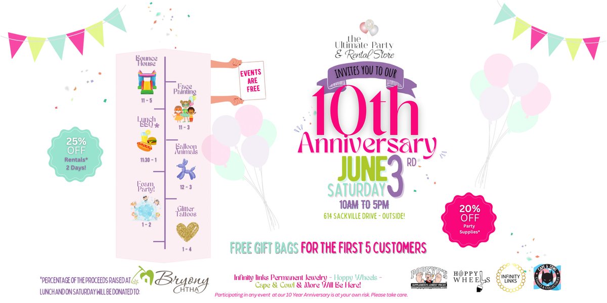 June 3rd Your Invited to our 10 Year Anniversary Party!! 🎉 All the Events are FREE! * Check out all the info here: theultimatepartyandrentalstore.com/10-year-annive…
#halifax #lowersackville #supportlocal #10years