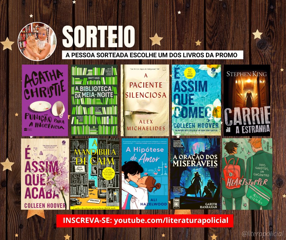 ⭐ SORTEIO ⭐ - A pessoa sorteada escolhe um dos livros da promo.

➡ REGRAS:
- Seguir <a href="/literapolicial/">Literatura Policial</a>
- Curtir e RT nesse tweet (só RT sem mencionar)
- RT NO TWEET FIXADO
- Morar no Brasil

✨ RESULTADO: domingo, 28/05
📸 No instagram.com/literaturapoli…
🔴 No youtube.com/literaturapoli…