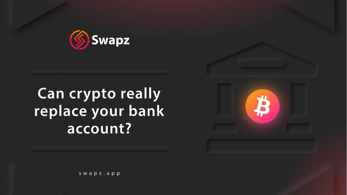 Swapz_app's tweet photo. If you’re a fan of crypto, you've probably heard the phrase “be your own bank” or the term “bankless” the idea being that crypto can offer more control over your financial future than traditional finance. But how much of your financial life really can be accomplished via crypto? https://t.co/6juImJvHDA