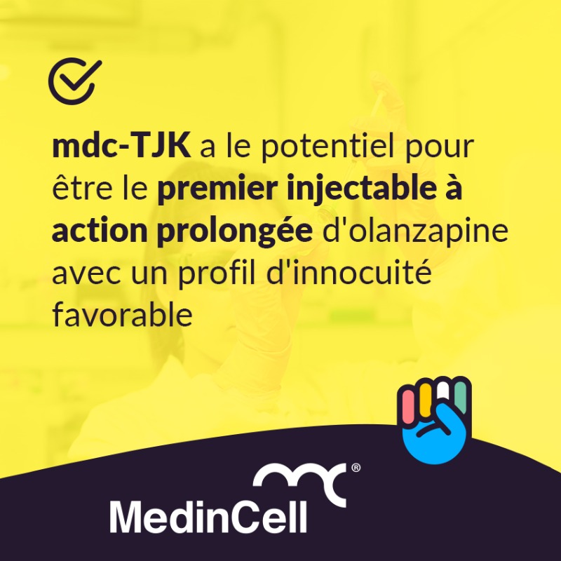 DirectDirigeant's tweet photo. [#CommuniquéDePresse]

@MedinCell annonce que les données de l’étude de Phase 1 de mdc-TJK, formulation sous-cutanée expérimentale à action prolongée, montrent des caractéristiques favorables 👍

$MEDCL #MedinCell #pharmacie #technologie #ImpactHealth #BetterMedicineForAll