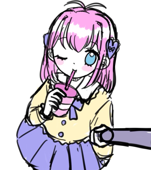 「drinking straw pink hair」 illustration images(Latest)｜5pages