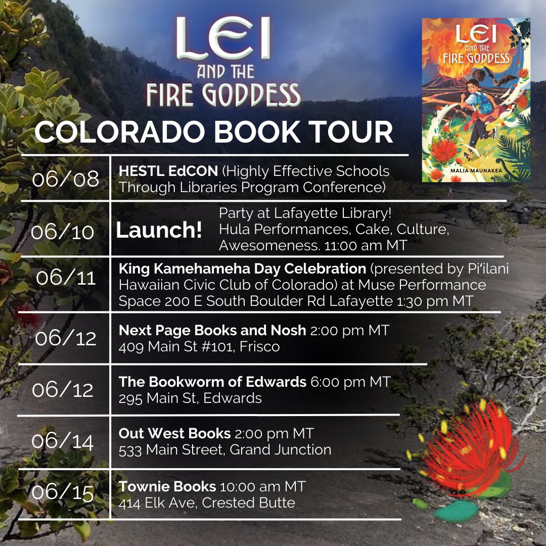 MaliaMaunakea's tweet photo. Colorado book tour! Come visit if you're in the area! If you're unable to read this graphic, I have the schedule written out over in instagram where I have more room (https://t.co/Zj7gAkJh74) https://t.co/3ZepBwevOz