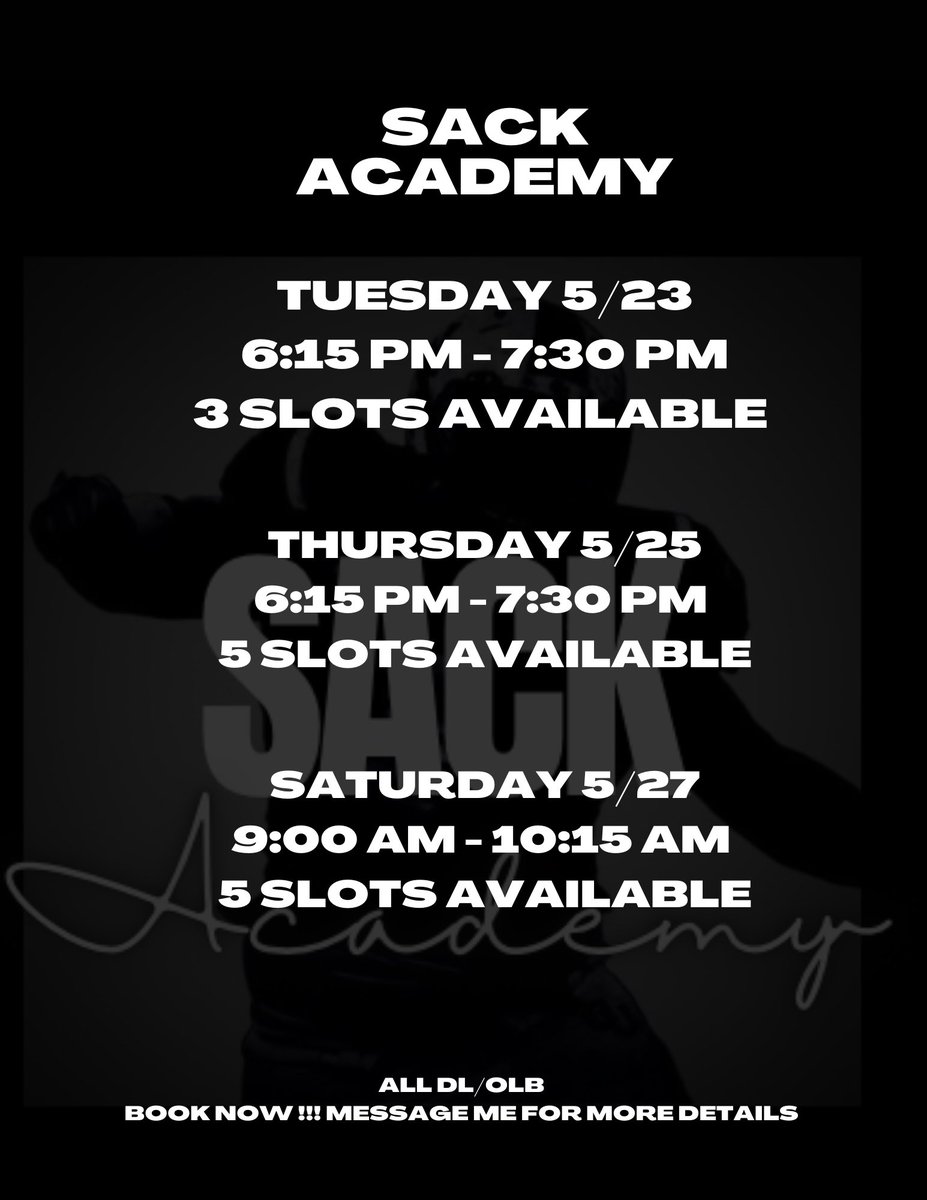 Calling All DL/OLB - Let’s work!!! Message me to lock in a spot for this week!